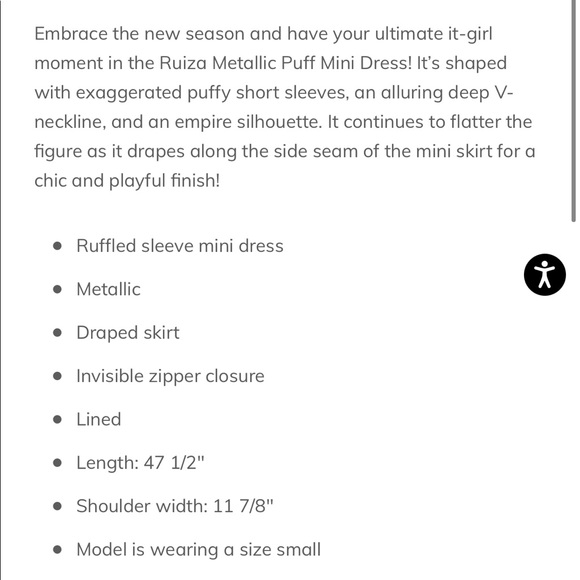 Adelyn Rae Ruiza Metallic Puff Sleeve Mini Dress - Picture 7 of 15